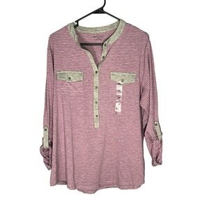 Relativity NWT Women's Roll Up Long Sleeve Striped Top Shirt 2XL